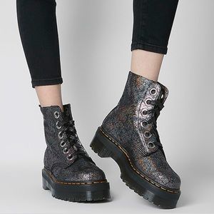Dr Martens MOLLY METALLIC LEATHER PLATFORM BOOTS